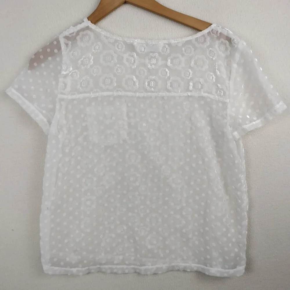 Abercrombie & Fitch White Shear Fairy Top Womens M Floral Gauzy Cottagecore Y2K - Picture 11 of 15